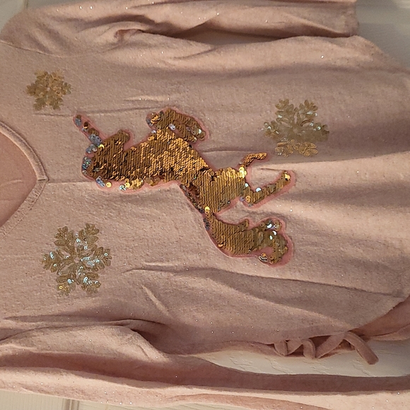 Girls POOF Girl 3/4 sleeve.  Pink with sparkle and sequin unicorn and snowflakes - Picture 3 of 4